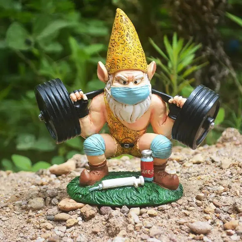 Funny Weightlifting Gnome Statue for Garden Decor Gifts by EPR