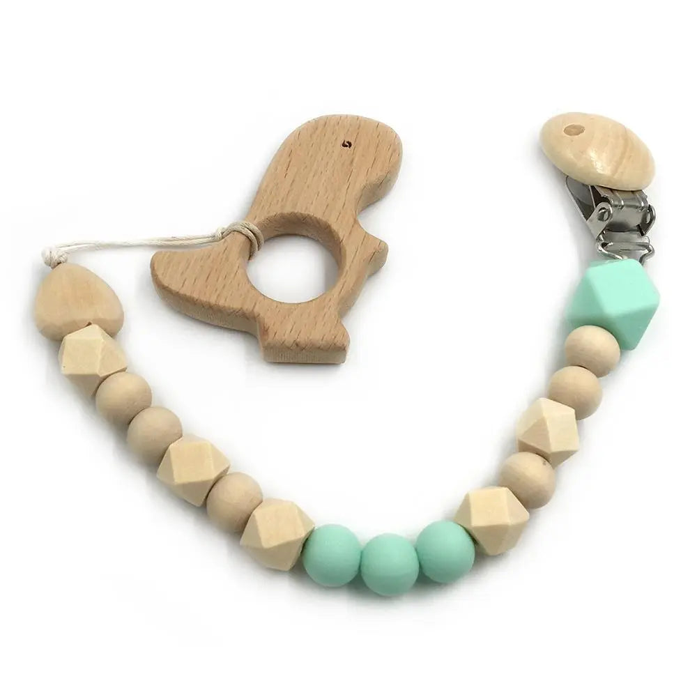 2-Piece Baby Wooden Animal Teether Set – Silicone Bead Grasping Toys by EPR