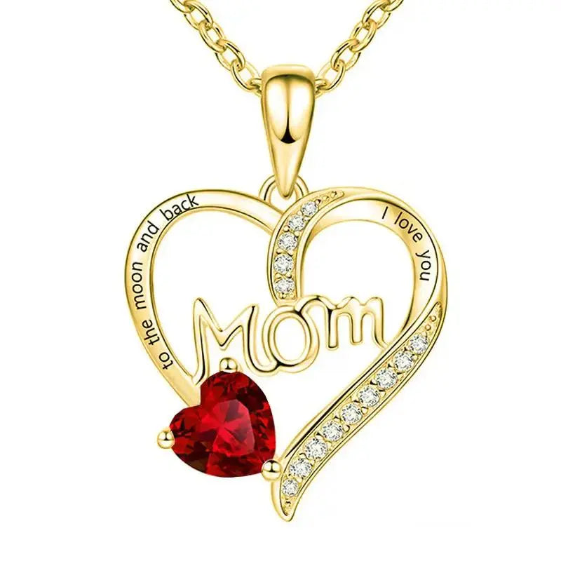 Mom Heart-Shaped Engraved Diamond Necklace – Mother's Day Jewelry Gift for Mom - Cherished Harbor Gifts