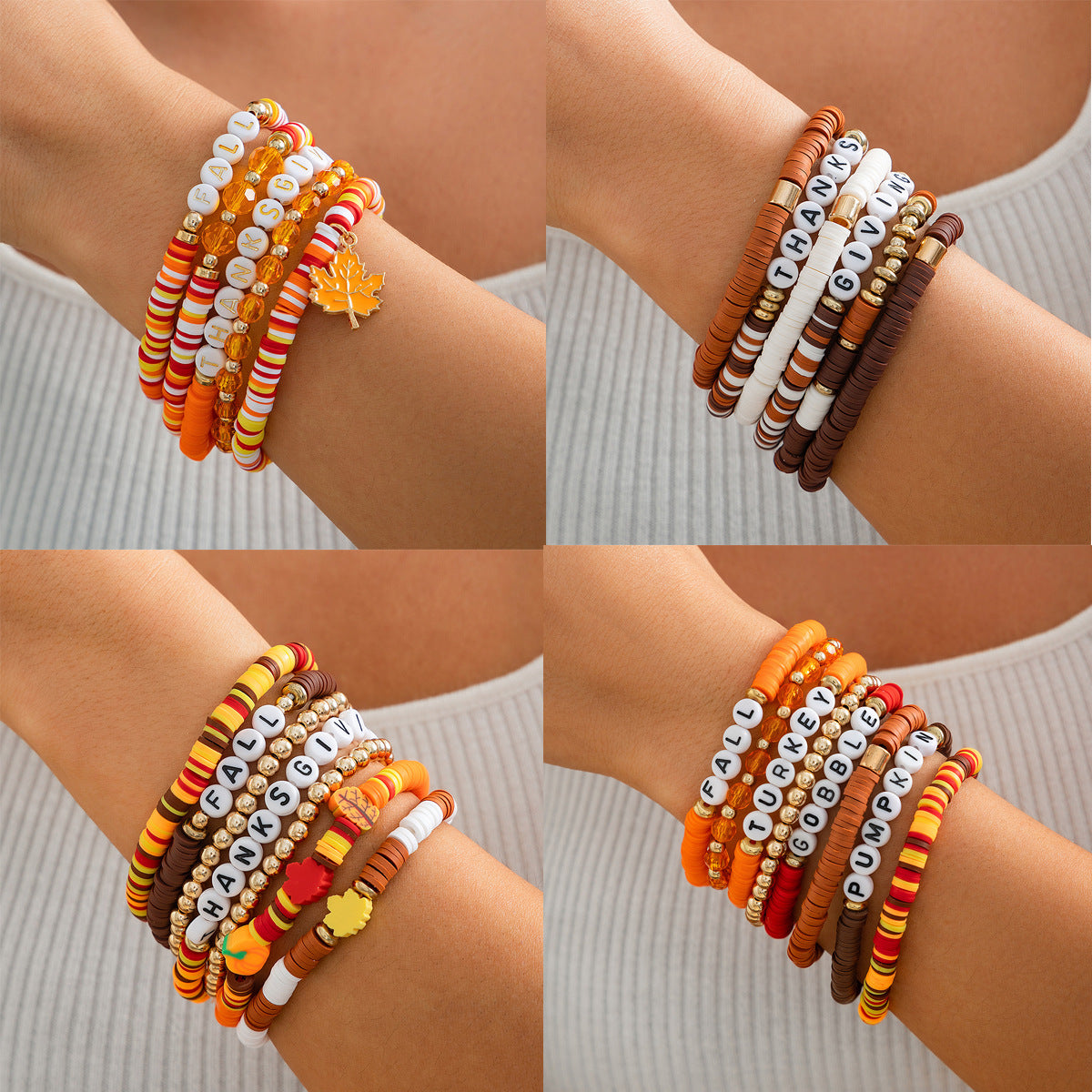 Stylish Thanksgiving Bracelet Set with Soft Ceramic Beads - Cherished Harbor Gifts
