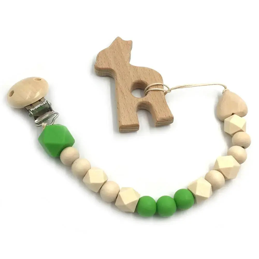 2-Piece Baby Wooden Animal Teether Set – Silicone Bead Grasping Toys by EPR