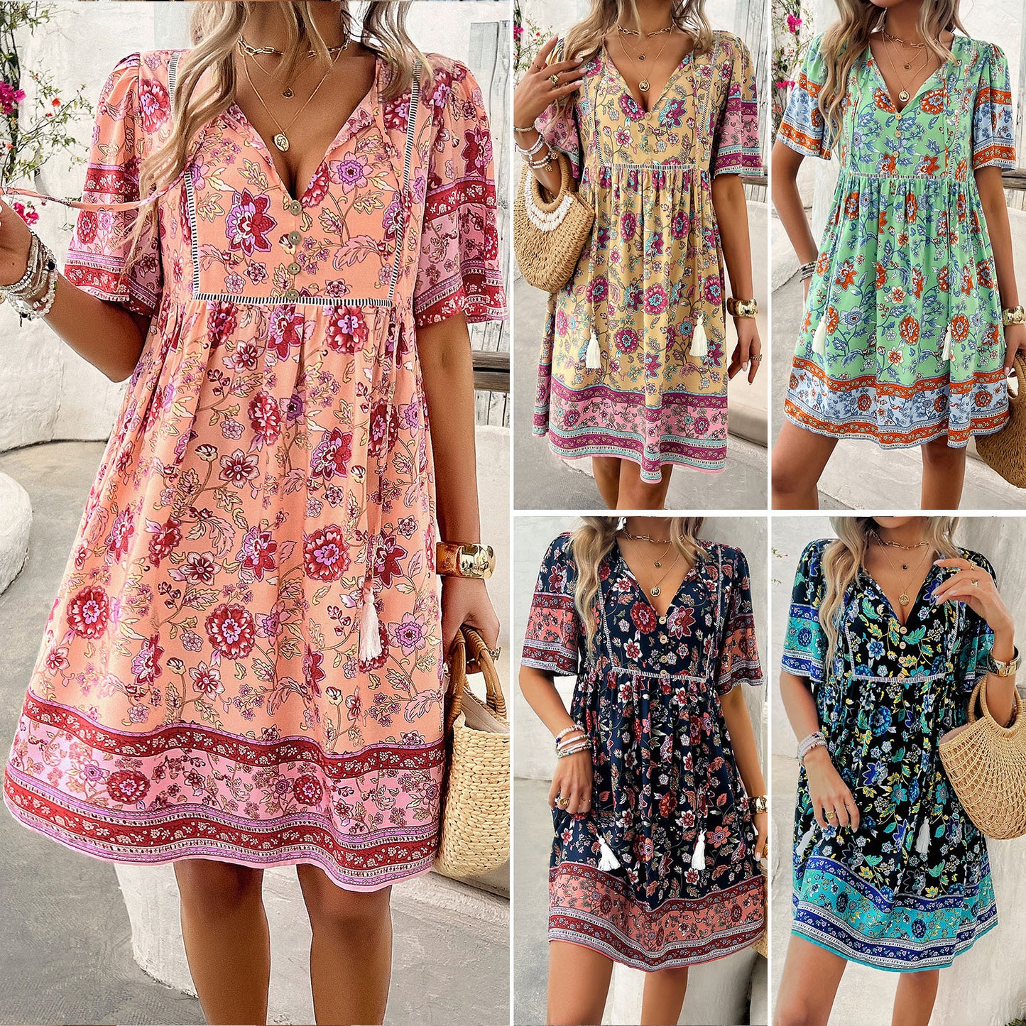 Stylish Printed Short Sleeve Dress for Summer Vacations - Cherished Harbor Gifts