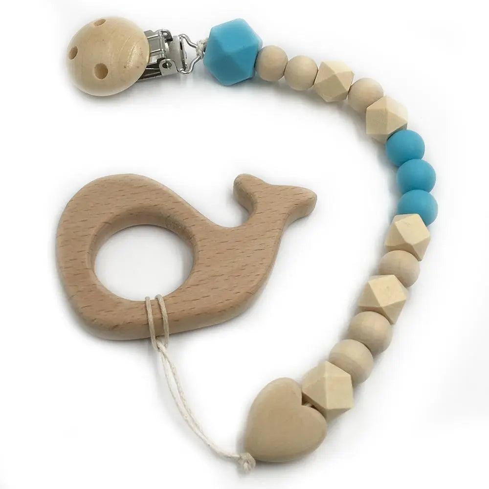 2-Piece Baby Wooden Animal Teether Set – Silicone Bead Grasping Toys by EPR