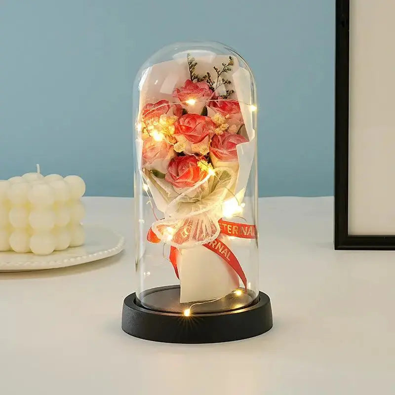 Valentine's Day Rose Glass Dome Night Light Gift for Her by EPR