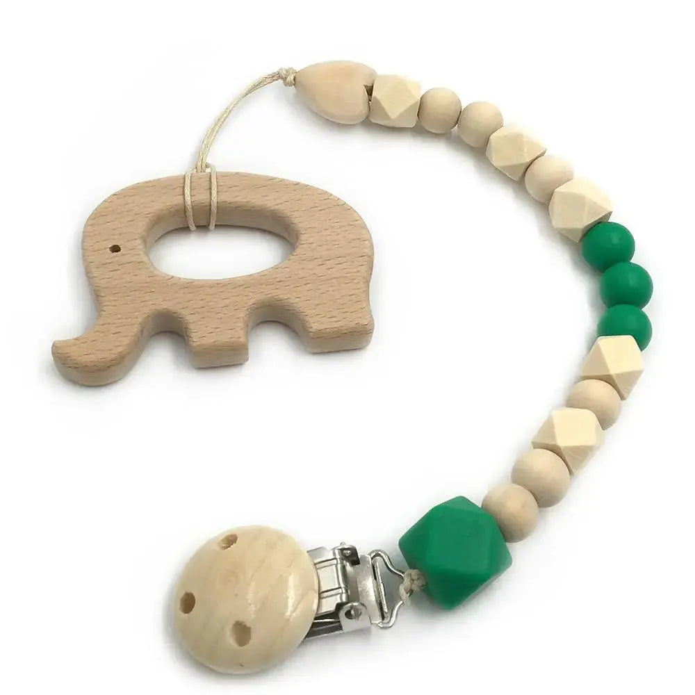 2-Piece Baby Wooden Animal Teether Set – Silicone Bead Grasping Toys by EPR