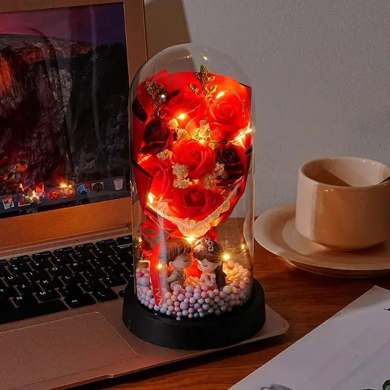 Valentine's Day Rose Glass Dome Night Light Gift for Her - Cherished Harbor Gifts