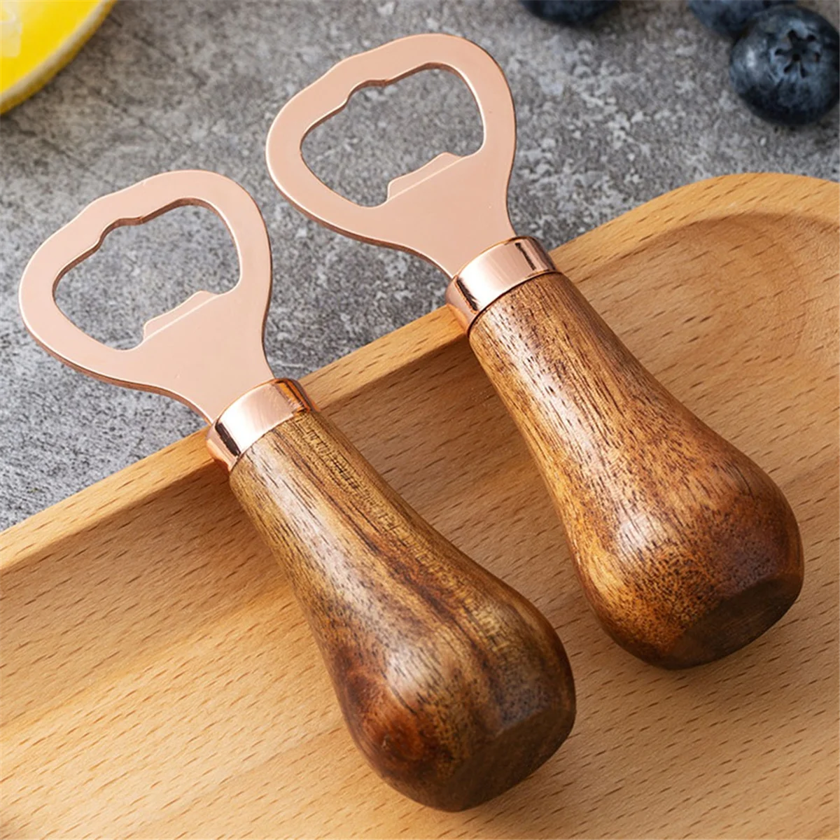 Stainless Steel Beer Bottle Opener with Wood Handle, Kitchen Tools, Anniversary Wedding Gift Rose Gold by eprolo