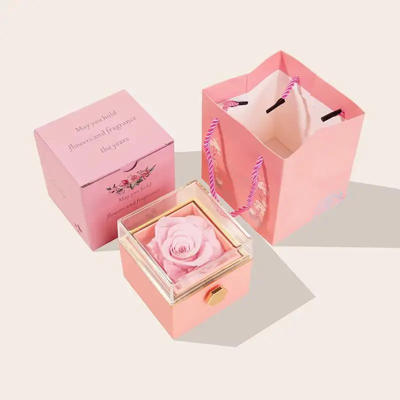 360° Rotating Preserved Rose Jewelry Gift Box | Necklace & Ring Holder by EPR