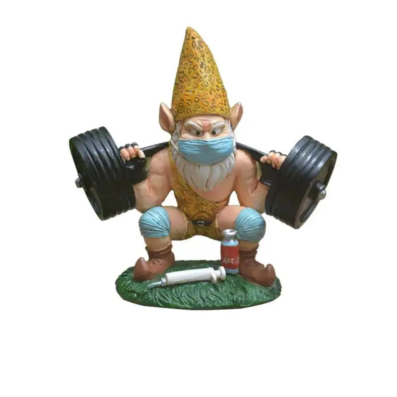 Funny Weightlifting Gnome Statue for Garden Decor Gifts by EPR