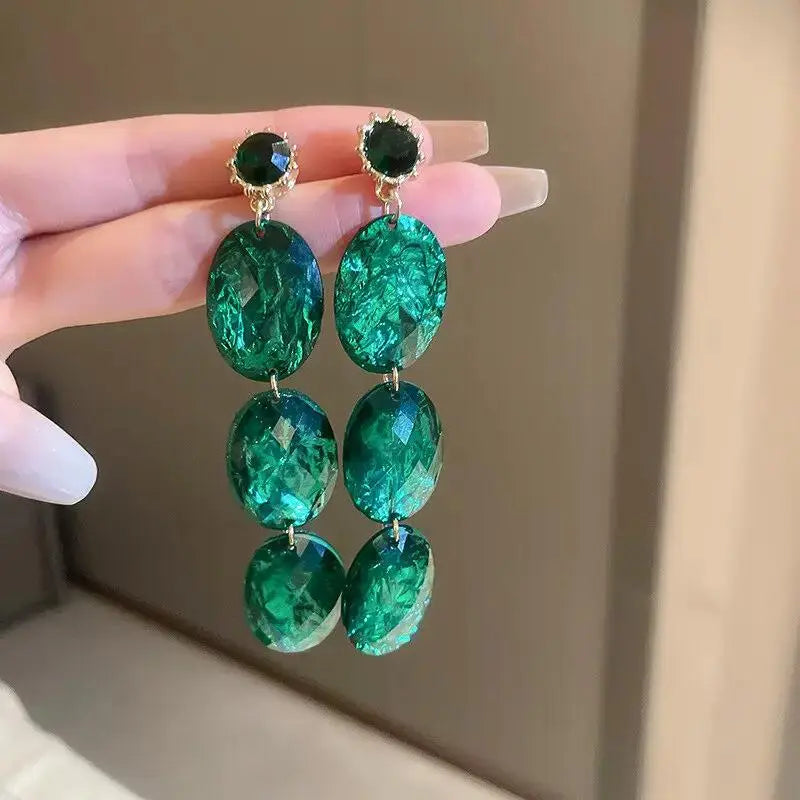 Korean Retro Green Earrings for Women Oval Dangle Earring Bridal Wedding Party Anniversary Gift Jewelry Pendientes by eprolo
