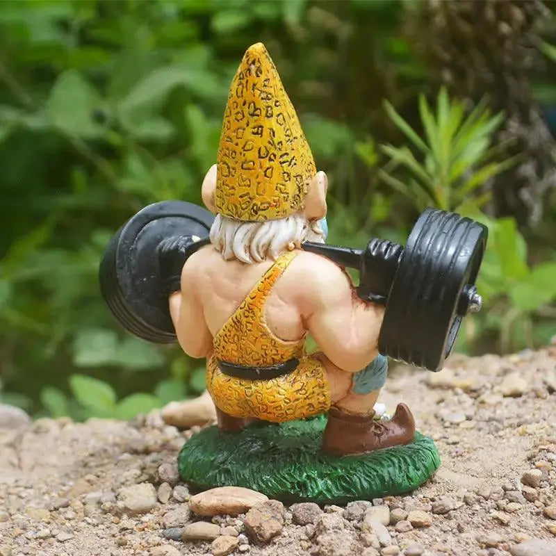 Funny Weightlifting Gnome Statue for Garden Decor Gifts by EPR
