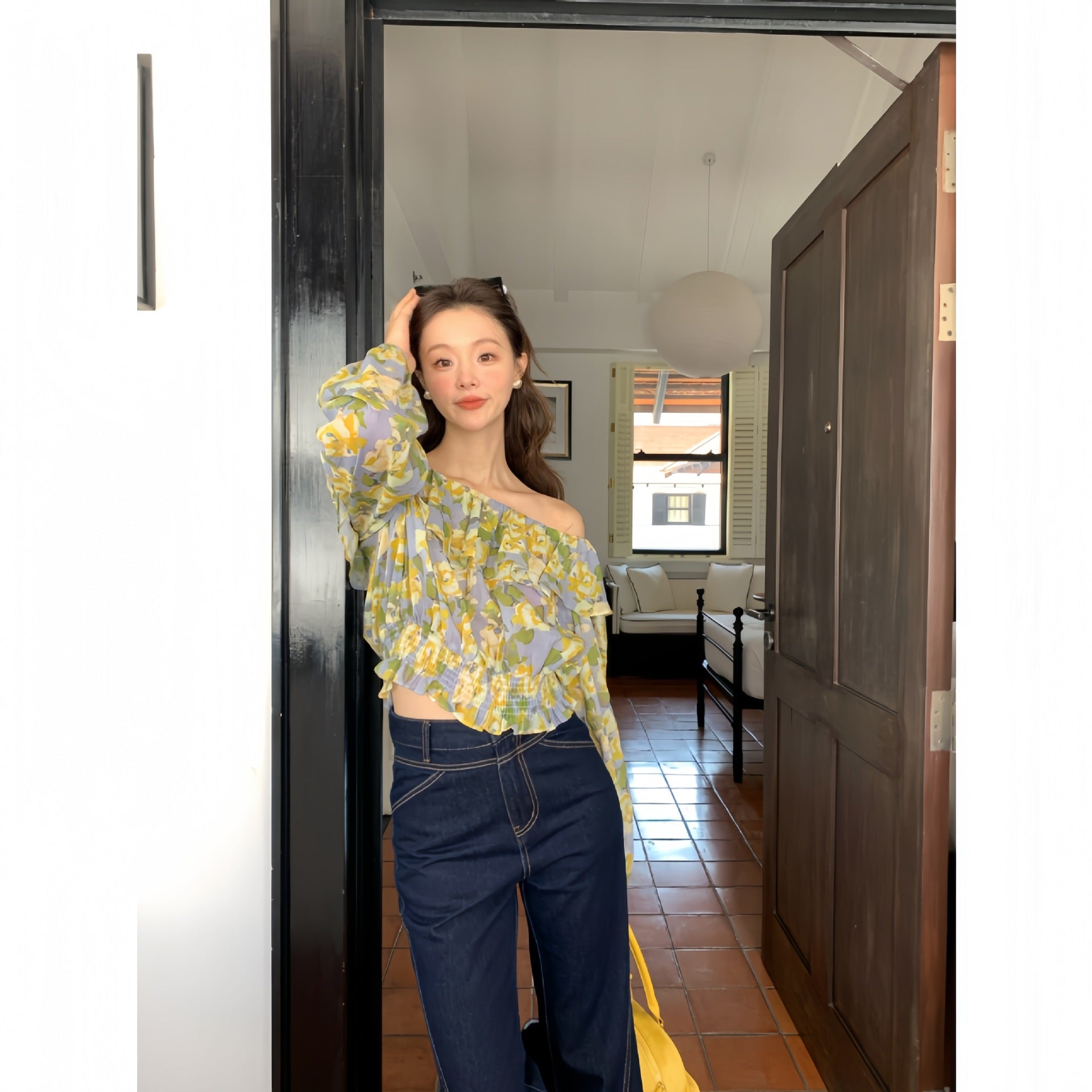 Women's Floral Ruffle Collar Blouse for Elegant Style - Cherished Harbor Gifts