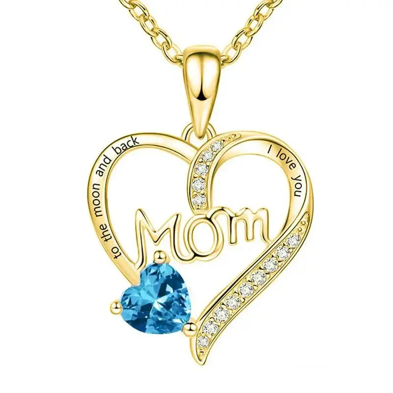 Mom Heart-Shaped Engraved Diamond Necklace – Mother's Day Jewelry Gift for Mom - Cherished Harbor Gifts