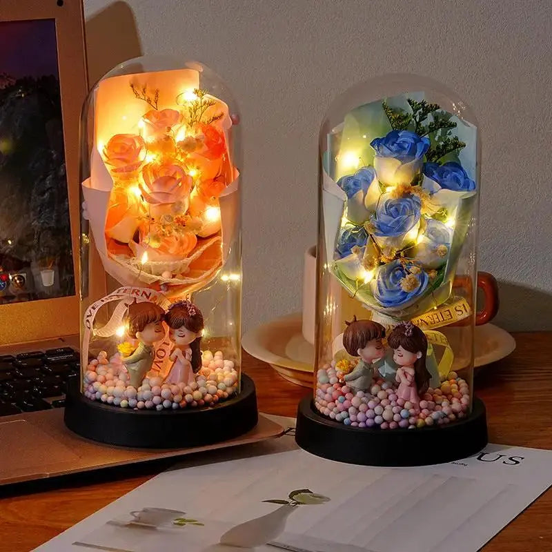 Valentine's Day Rose Glass Dome Night Light Gift for Her - Cherished Harbor Gifts