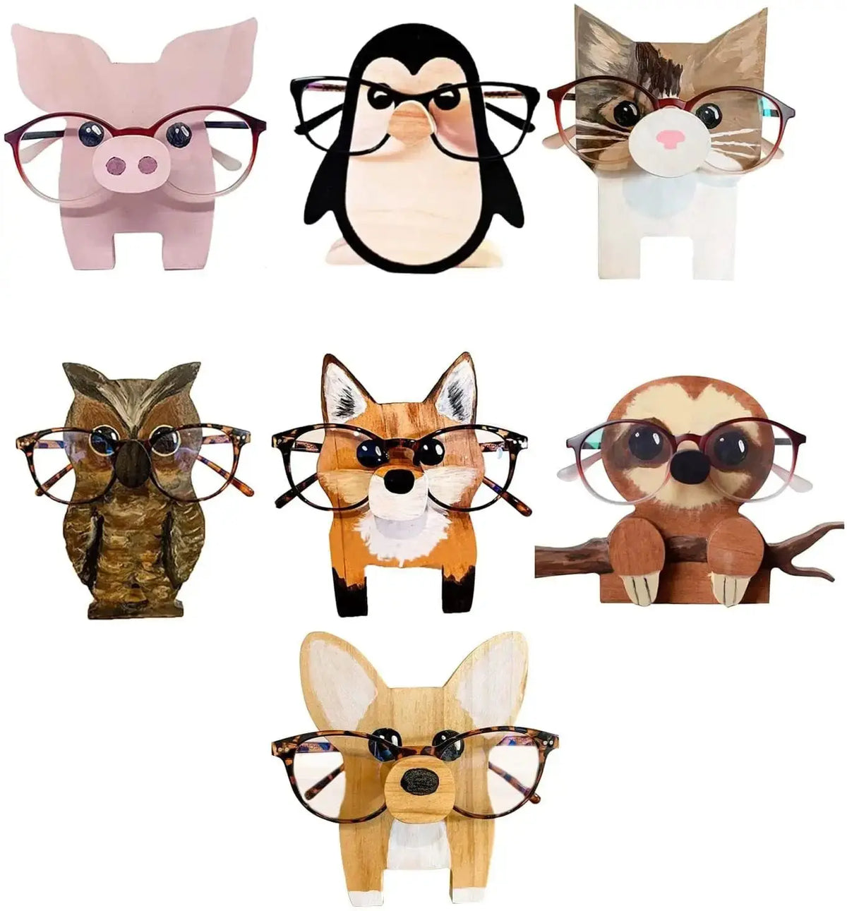 Wooden Animal Glasses Holder Stand – Cute Corgi Cat Sloth Eyeglass Display Gift by EPR