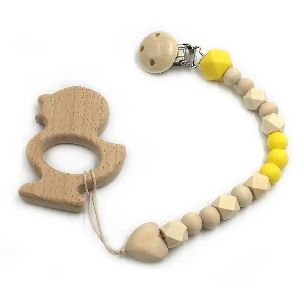 2-Piece Baby Wooden Animal Teether Set – Silicone Bead Grasping Toys by EPR