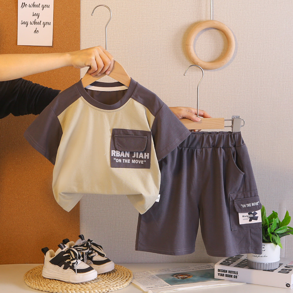 Boys Summer Outfit Set - Cotton Color Block Casual Style - Cherished Harbor Gifts