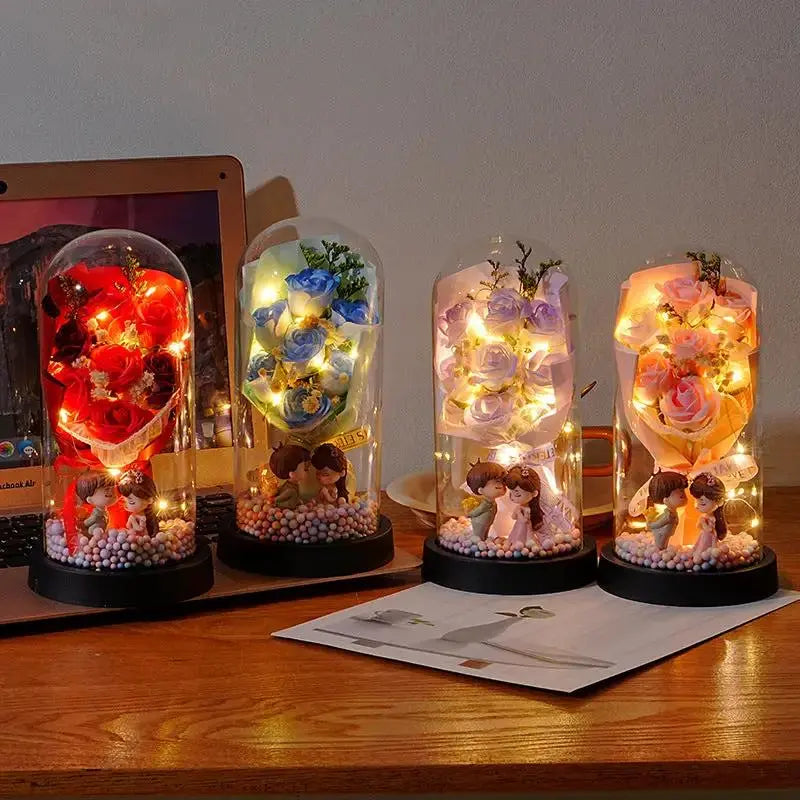 Valentine's Day Rose Glass Dome Night Light Gift for Her - Cherished Harbor Gifts