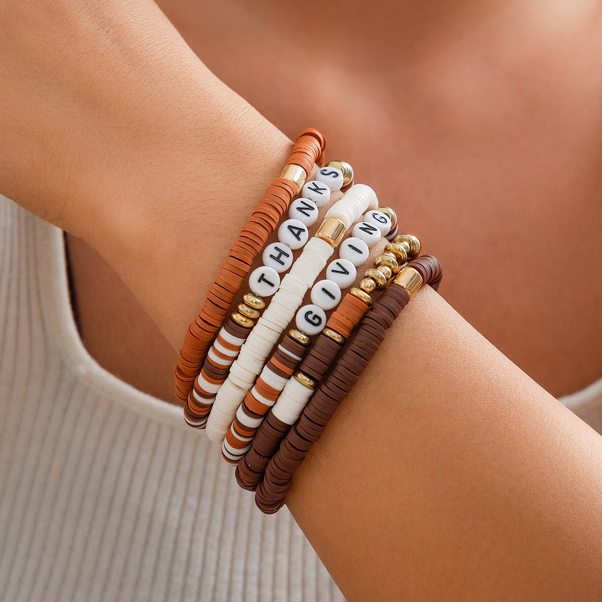 Stylish Thanksgiving Bracelet Set with Soft Ceramic Beads - Cherished Harbor Gifts