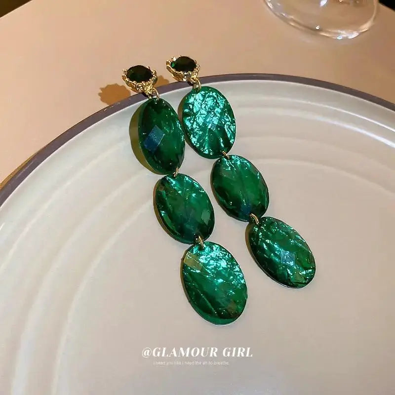 Korean Retro Green Earrings for Women Oval Dangle Earring Bridal Wedding Party Anniversary Gift Jewelry Pendientes by eprolo