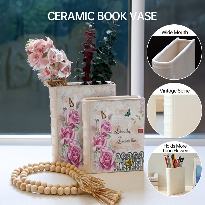 Set of 2 Ceramic Book Vases for Home Décor and Gifts - Cherished Harbor Gifts