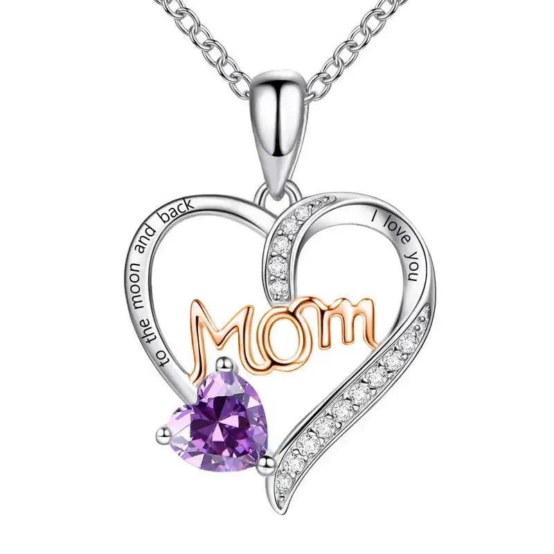 Mom Heart-Shaped Engraved Diamond Necklace – Mother's Day Jewelry Gift for Mom - Cherished Harbor Gifts