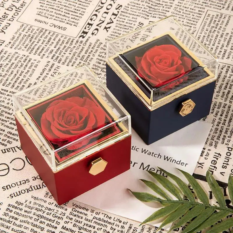 360° Rotating Preserved Rose Jewelry Gift Box | Necklace & Ring Holder by EPR