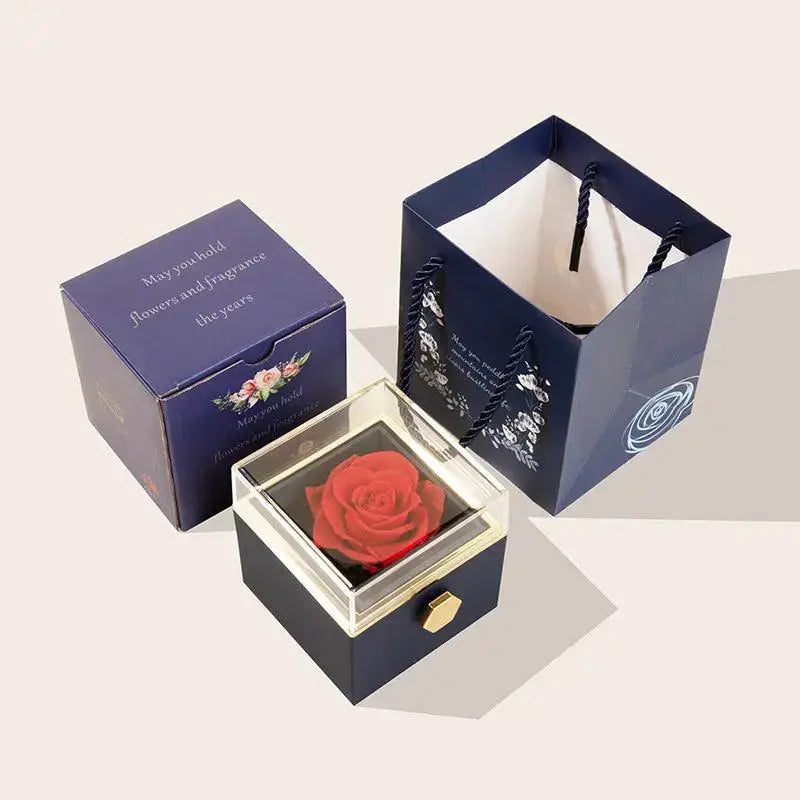 360° Rotating Preserved Rose Jewelry Gift Box | Necklace & Ring Holder by EPR