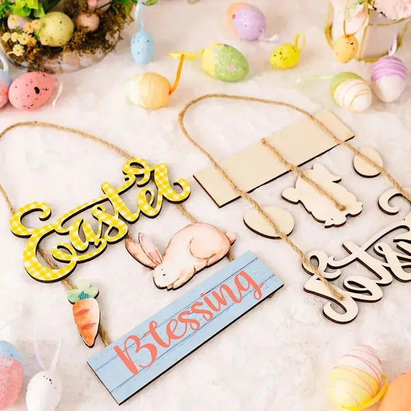 Easter Bunny & Egg Wooden Hanging Ornament | Rustic Easter Décor by EPR