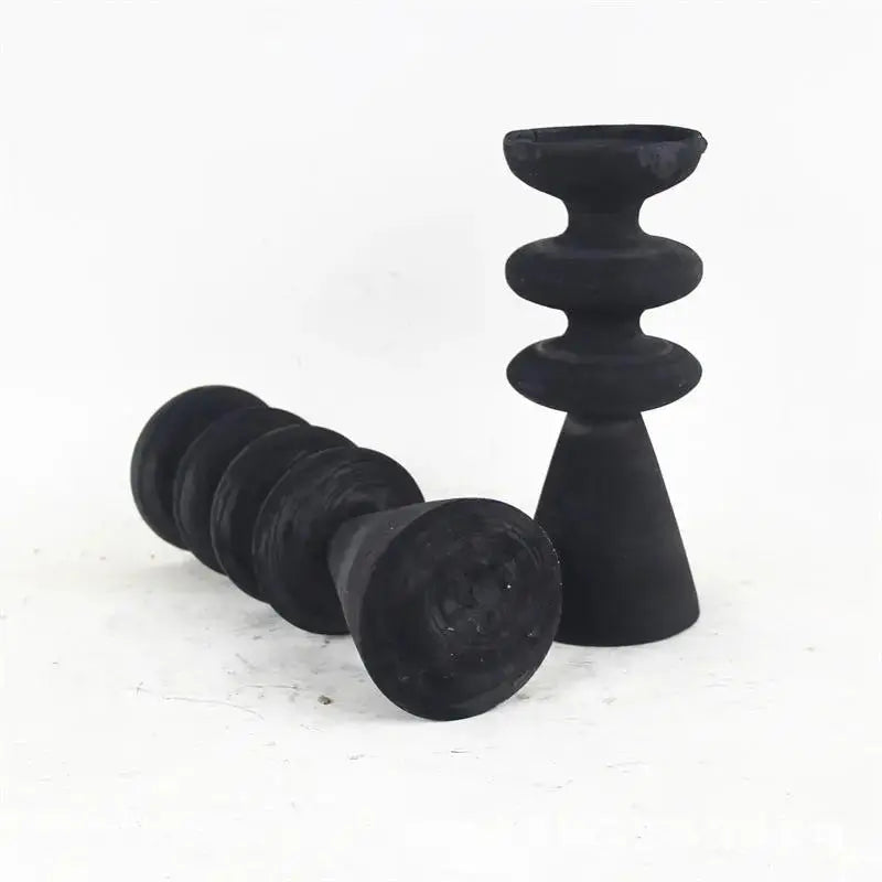 Handcrafted Wooden Candle Holder | Rustic Black Wood Home Decor with Optional Glass Dome by TED