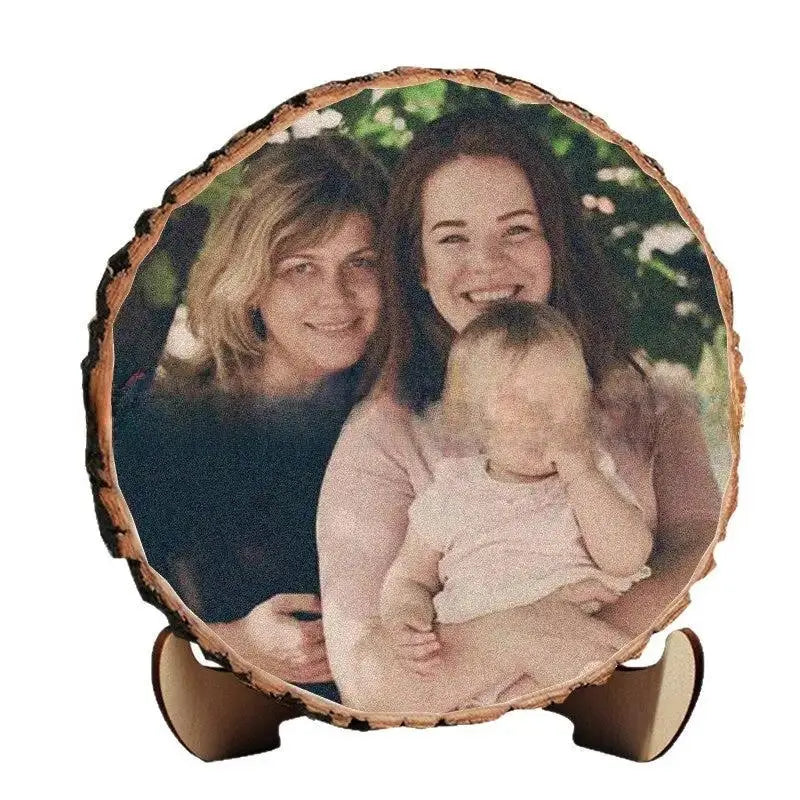 Personalized Round Wooden Photo Frame | Custom Photo Natural Wood Keepsake by TED