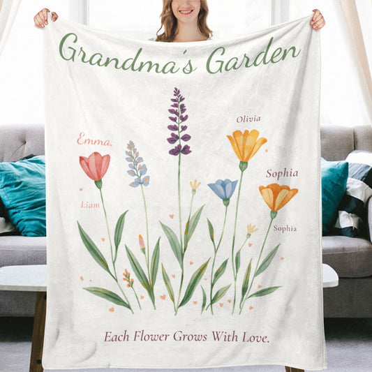 Grandma's Garden Personalized Birth Flower Blanket - Cherished Harbor Gifts