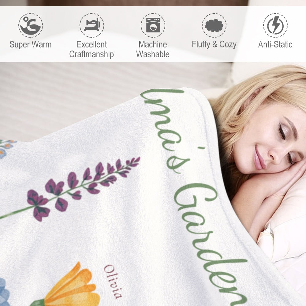Grandma's Garden Personalized Birth Flower Blanket - Cherished Harbor Gifts