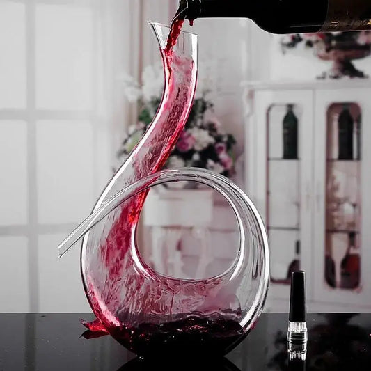U-Shaped Crystal Glass Wine Decanter | 34 oz European-Style Aerating Carafe by TED