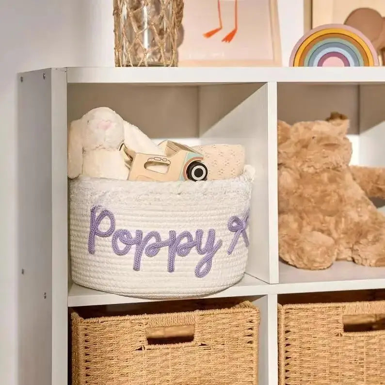 Personalized Round Cotton Rope Storage Basket | Custom Name Woven Organizer by TED