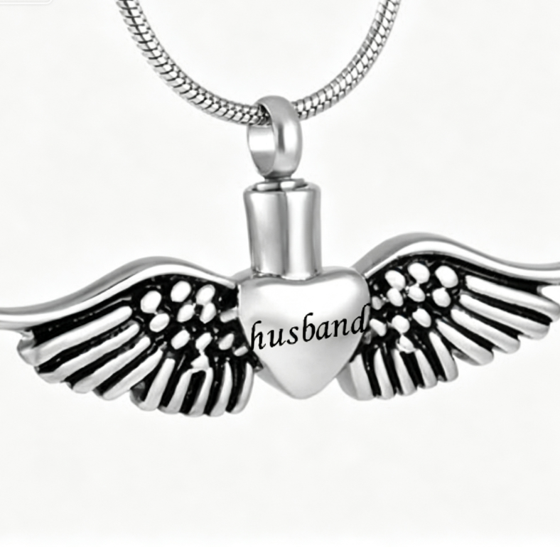 Personalized Memorial Urn Necklace with Angel Wings Design - Cherished Harbor Gifts