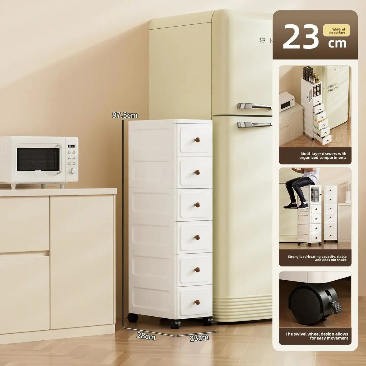 9.1-Inch Slim Rolling Storage Cabinet | 3-7 Tier Narrow Organizer with Drawers by TED