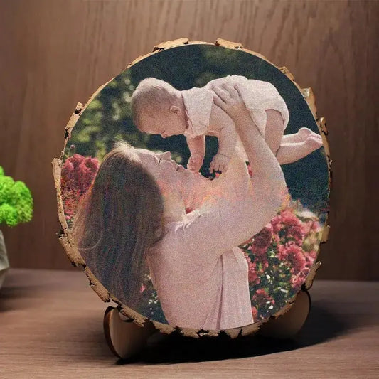 Personalized Round Wooden Photo Frame | Custom Photo Natural Wood Keepsake by TED