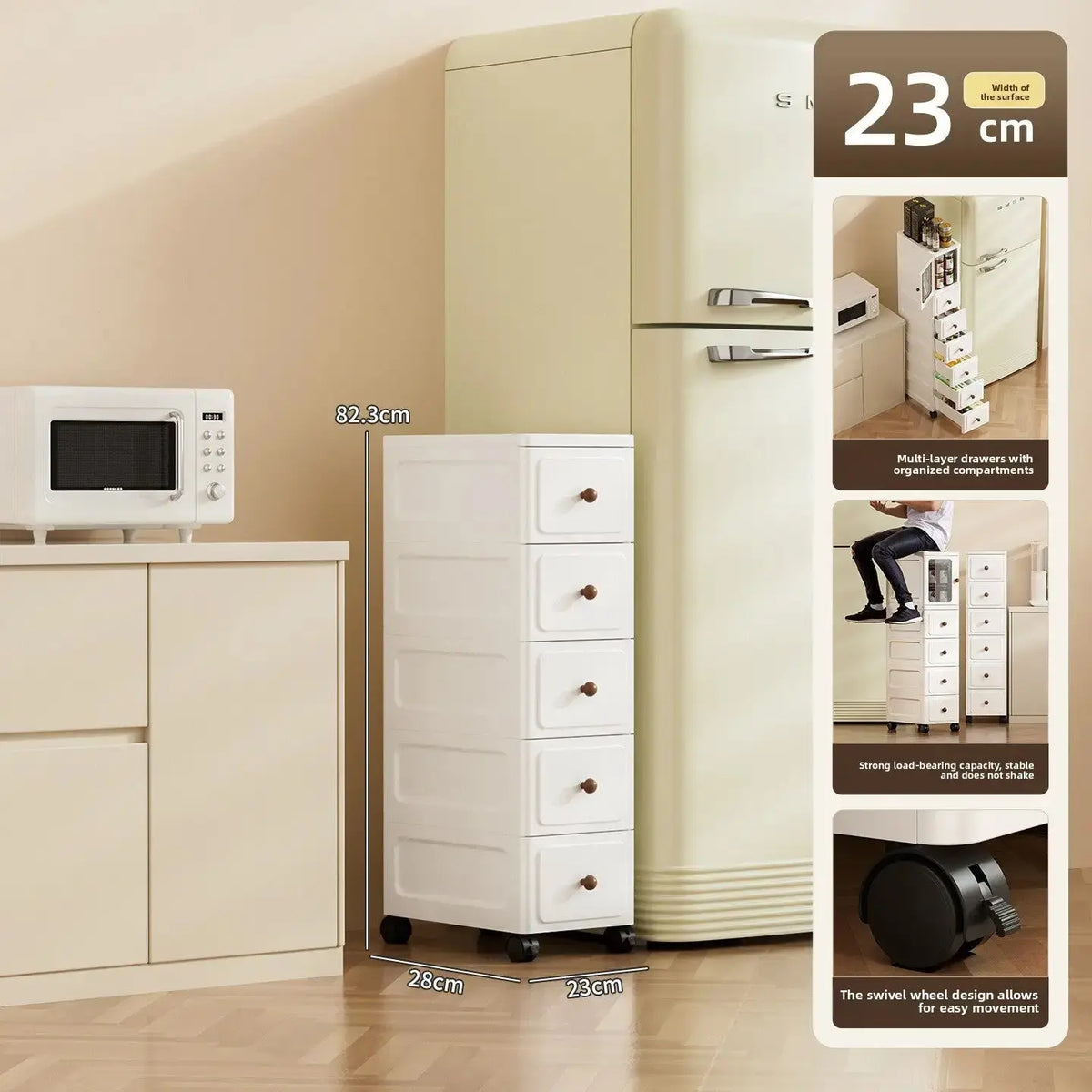 9.1-Inch Slim Rolling Storage Cabinet | 3-7 Tier Narrow Organizer with Drawers by TED