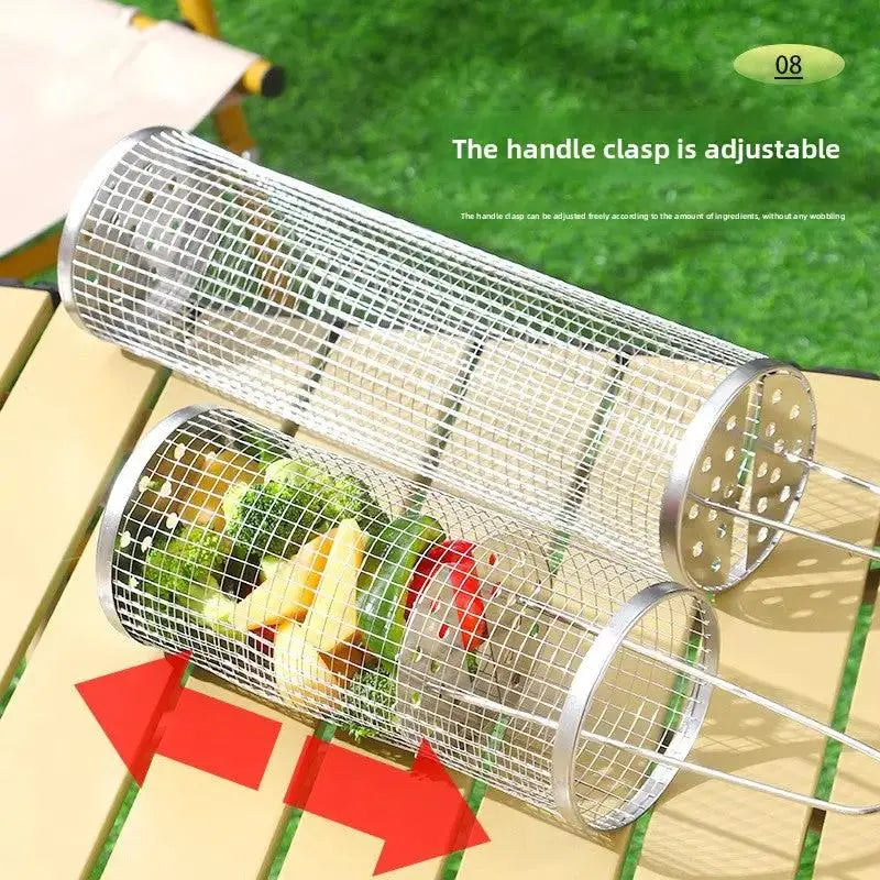 Stainless Steel Rolling BBQ Grill Basket | Portable Rotating Barbecue Cage by TED