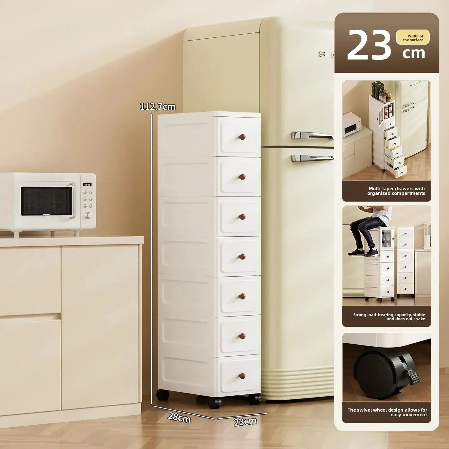 9.1-Inch Slim Rolling Storage Cabinet | 3-7 Tier Narrow Organizer with Drawers by TED