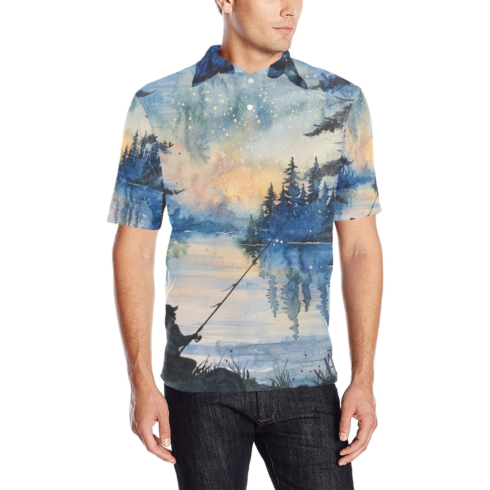 Fishing Polo Shirt Men's All Over Print Polo Shirt | Lightweight Polyester Casual Golf Shirt - Cherished Harbor Gifts