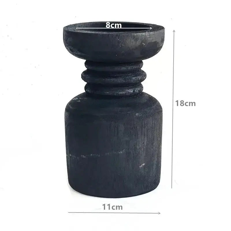 Handcrafted Wooden Candle Holder | Rustic Black Wood Home Decor with Optional Glass Dome by TED
