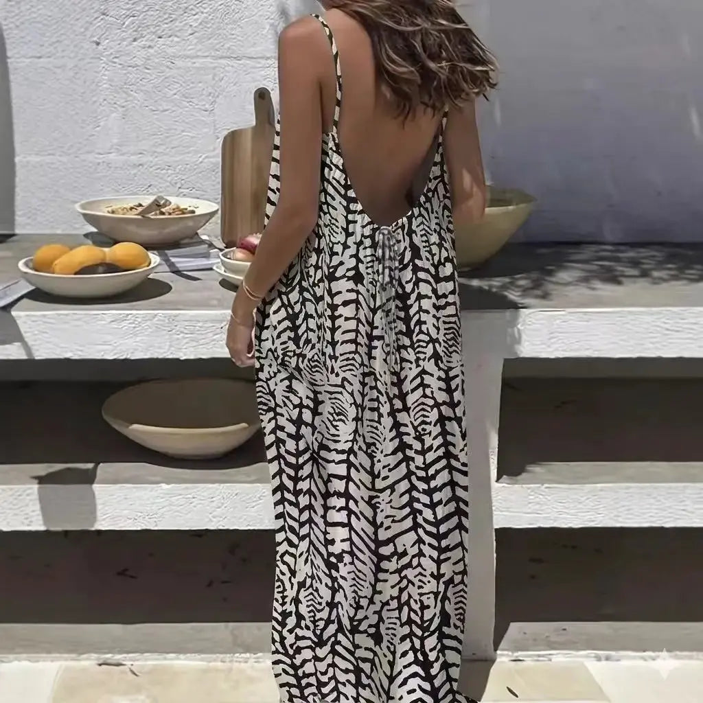 Women’s Backless Leopard Print Maxi Dress | Loose Sleeveless Vacation Dress Sizes S–5XL by TED