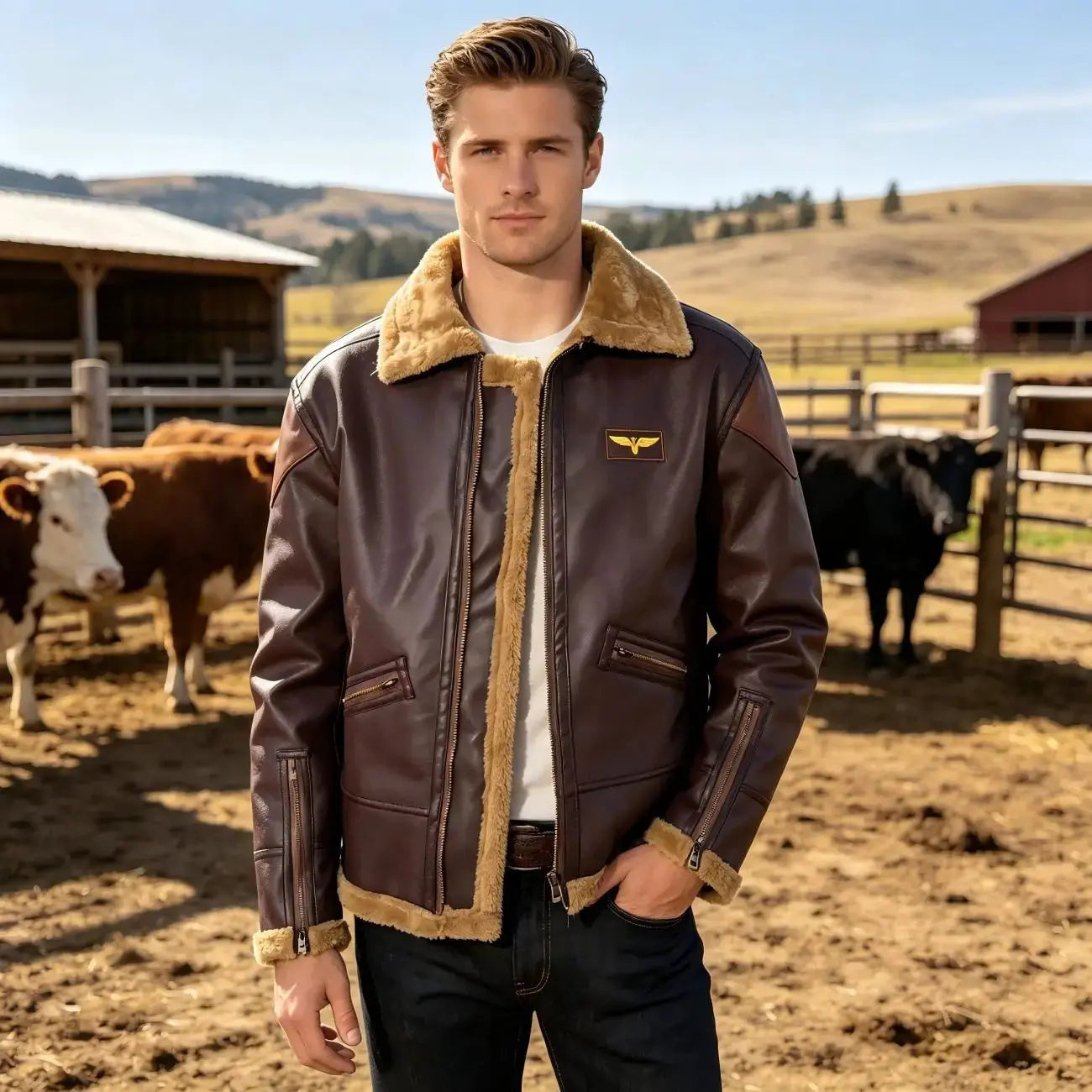 Men's Dark Brown Winter Jacket - Faux Fur Lined Zip-Up Coat by TED