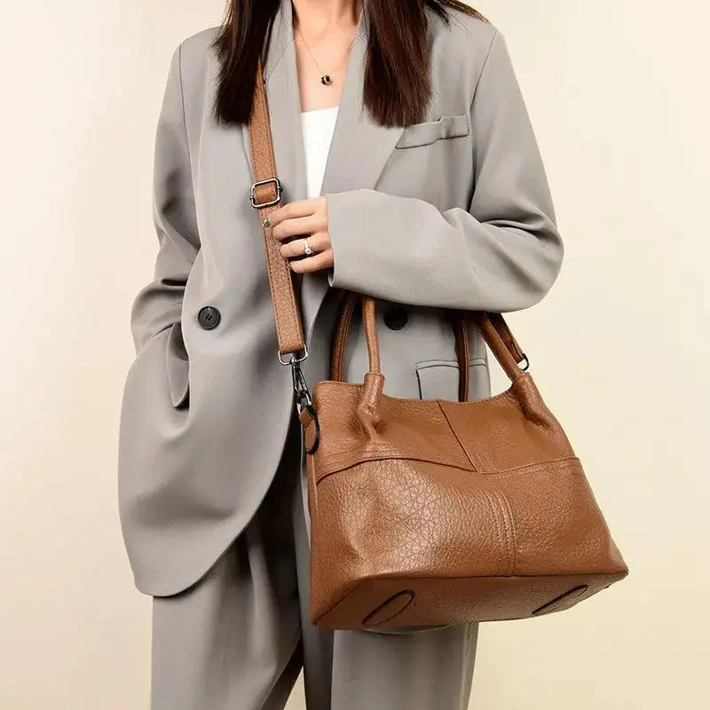 Genuine Cowhide Leather Tote Bag for Women | Large Capacity Crossbody Handbag by TED