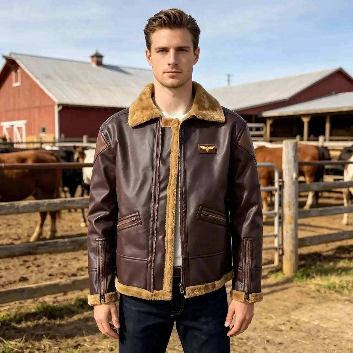 Men's Dark Brown Winter Jacket - Faux Fur Lined Zip-Up Coat by TED