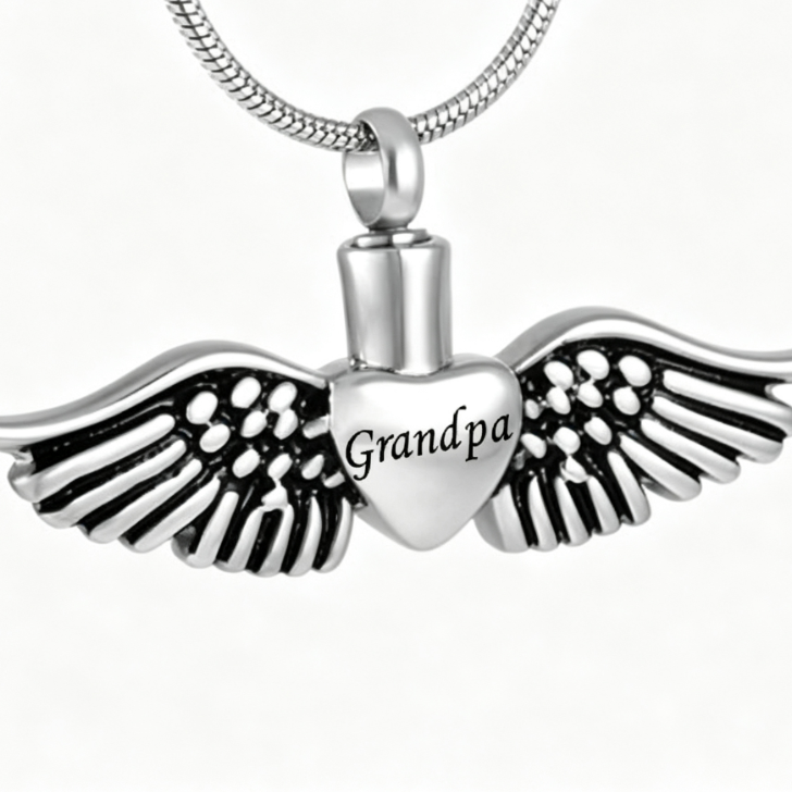 Personalized Memorial Urn Necklace with Angel Wings Design - Cherished Harbor Gifts
