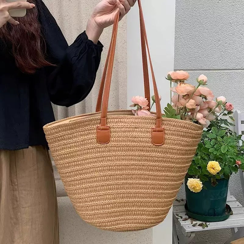 Large Straw Beach Tote Bag for Summer Adventures - Cherished Harbor Gifts