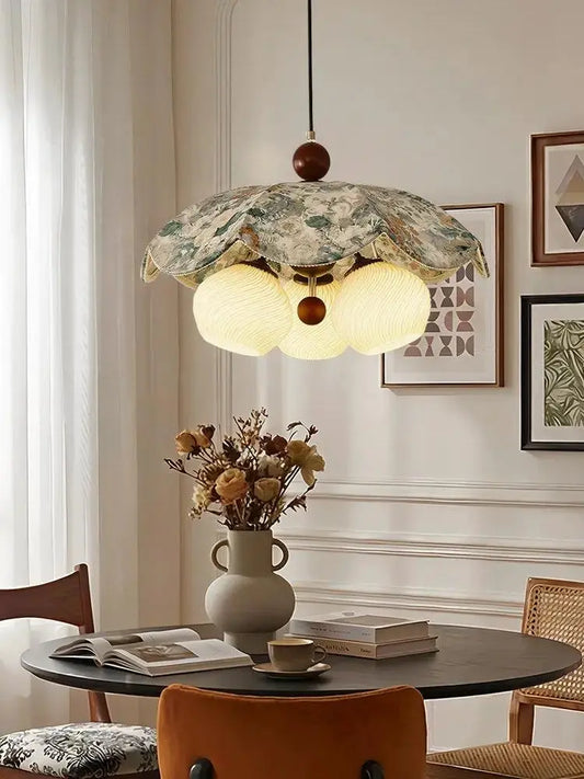 French Vintage Ceiling Light | 13.8-23.6" Tri-Color Fabric Pendant Fixture by TED